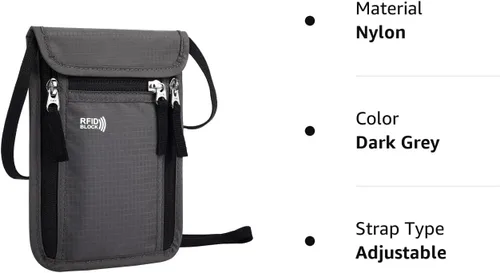 Vista 8 de Bolsa de viaje para el cuello, cartera para pasaporte familiar, funda organizadora con bloqueo RFID