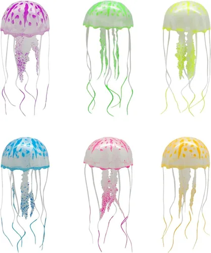 Vista 6 de Jowxsx Juguete de medusas divertidas Accesorios para pecera, decoración flotante del mundo submarino, adornos de acuario de dibujos animados, Azul