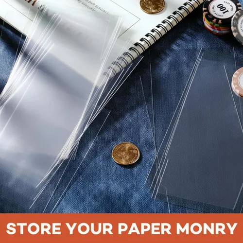 Vista 4 de Shappy 151 fundas transparentes para dinero con estuche de almacenamiento de plástico, soportes de dinero de papel, fundas para billetes de dólar