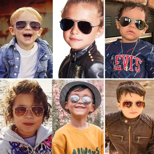 Vista 3 de NULOOQ Gafas de sol polarizadas de aviador para niños, niñas y adolescentes de 2 a 16 años, marco de metal, lente espejada de 1.969in y 2.047in