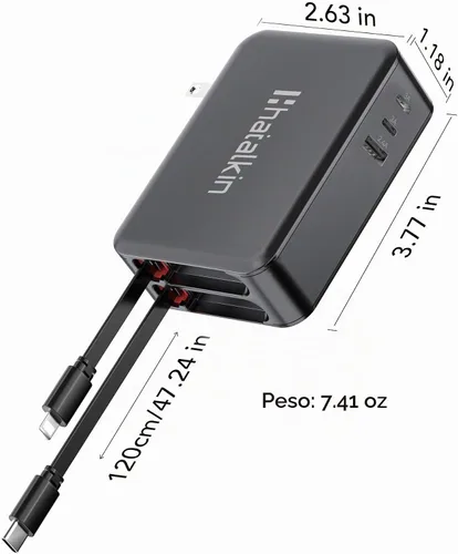 Vista 9 de Cargador de 65 W para MacBook Pro, enchufe de cargador de pared retráctil 5 en 1 para iPhone