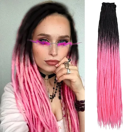 Vista 18 de Kraler Extensiones de Rastas Azules, Extensiones de Rastas Sintéticas de Ganchillo de 22", 100% Hechas a Mano, Rastas de Una Sola Punta, Delgadas