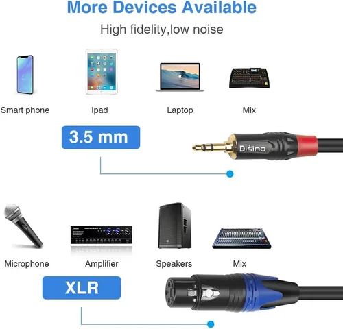 Vista 4 de Cable divisor Y de XLR doble hembra a 3,5 mm, cable de interconexión de micrófono de audio auxiliar estéreo TRS de XLR hembra desequilibrada a mini