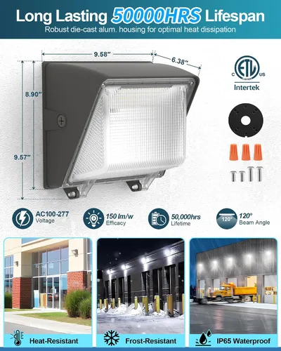 Vista 6 de AKK Paquete de luz LED de pared de 80 W, 60 W, 40 W, con fotocélula, 12000 lúmenes, 150 lm/W, 3 vatios y 3 CCT seleccionables