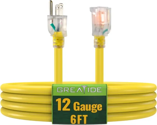 Vista 12 de Cable de extensión para interiores con extremo iluminado, cable de extensión resistente de calibre 12 de 3 pies, cable de extensión de 3 clavijas