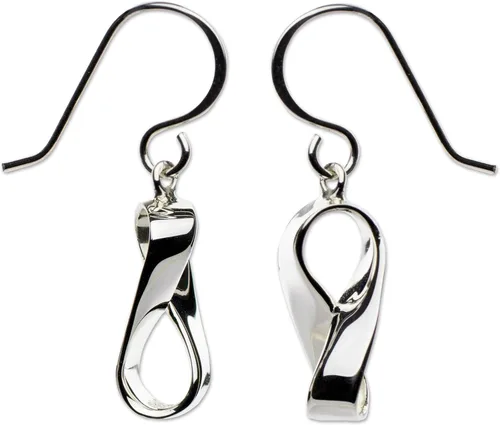 Vista 2 de NOVICA Pendientes colgantes artesanales hechos a mano de plata de ley 925 moderna Taxco México 'Modern Mobius', Plata Esterlina Metal, No es una