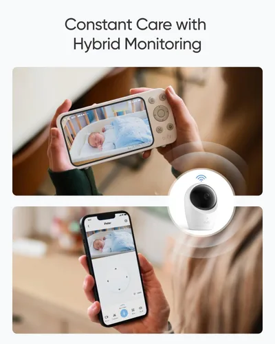 Vista 3 de eufy Security Monitor de bebé E20 con cámara HD 2K y base de carga, pantalla de 5 pulgadas 720p, Wi-Fi híbrido y sin conexión Wi-Fi, panorámica