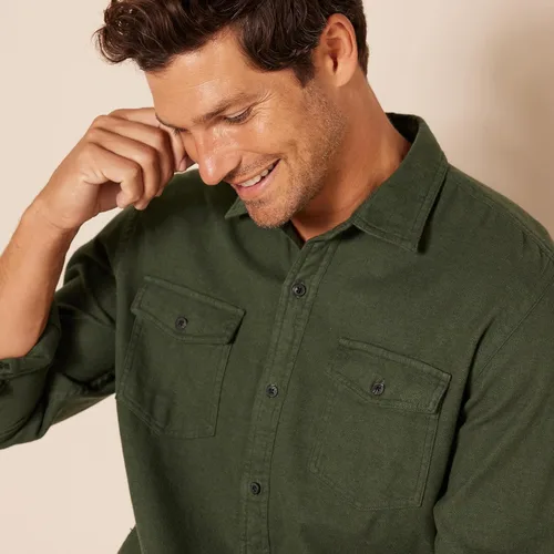 Vista 4 de Tienda Essentials Camisa de franela de manga larga con dos bolsillos para hombre