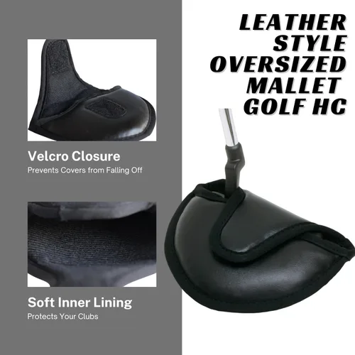 Vista 3 de Mallet Golf Putter Headcover Negro Oversize Leatherette Head Cover