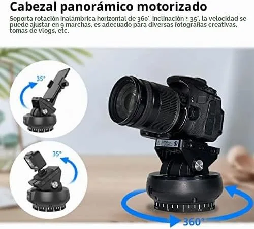 Vista 3 de Cabezal de trípode panorámico motorizado, cabezal de trípode de cámara electrónica de 2.4G + rotación de 360° + inclinación ±35° + control remoto.