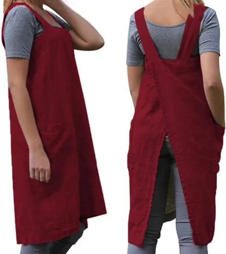 Vista 21 de WROLEM Women's Cross Back Pinafore Apron with Large Pockets Home Kitchen, Restaurant, Coffee house,Cooking Gardening Works