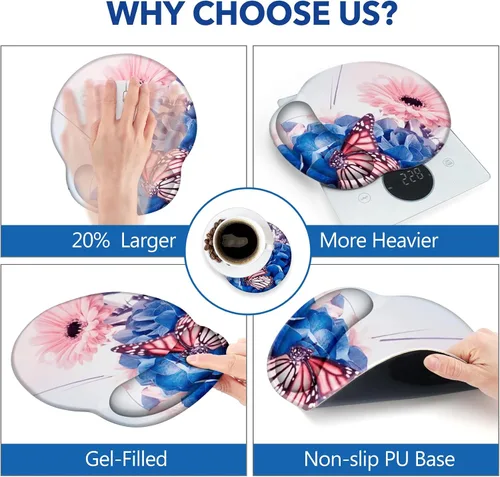 Vista 3 de AIMSA Alfombrilla de mouse con soporte para muñeca, reposamuñecas ergonómica, cómoda almohadilla de gel para mouse con base de poliuretano Butterfly