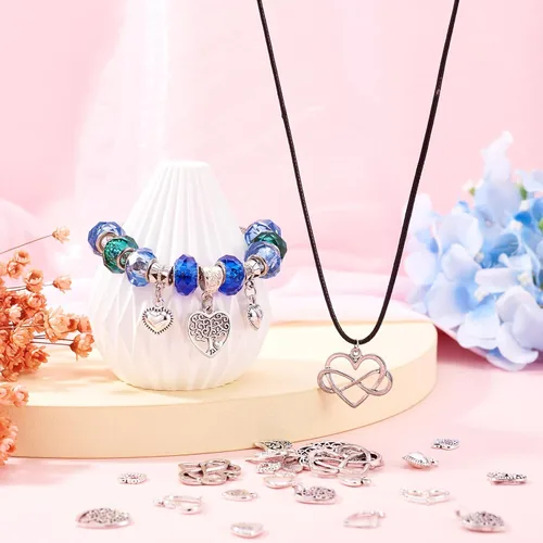 Vista 3 de Pandahall - 100 dijes de aleación de estilo tibetano, dijes de corazón de plata antigua, dijes de corazón dulce para manualidades, aretes, pulseras