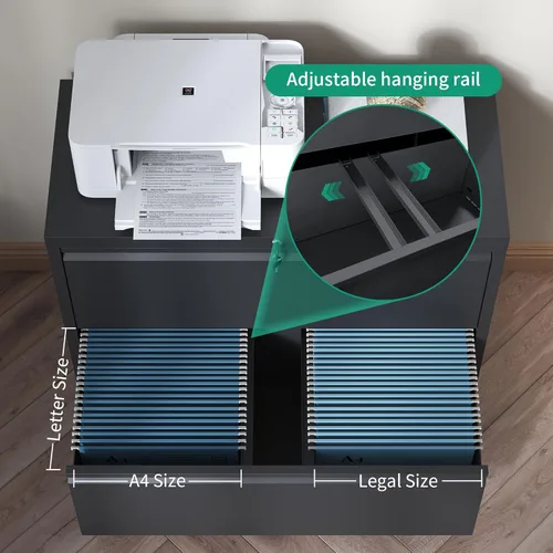 Vista 4 de IKIMI Archivadores laterales de 3 cajones con cerradura, archivador lateral de metal para oficina en casa, gabinete de almacenamiento de acero ancho
