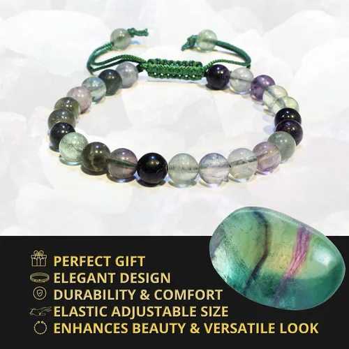 Vista 213 de Adjustable Crystal Bracelet – Gemstone Bead Bracelet with Adjustable Macrame String – Chic Gemstone Bracelet for Men and Women – 8mm Round Healing