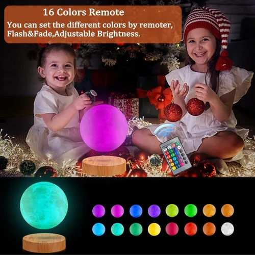 Vista 5 de Lámpara de luna levitante, 16 colores y 20 modos, lámpara de luna flotante magnética, luz nocturna, regalos únicos de Navidad para padres, madres