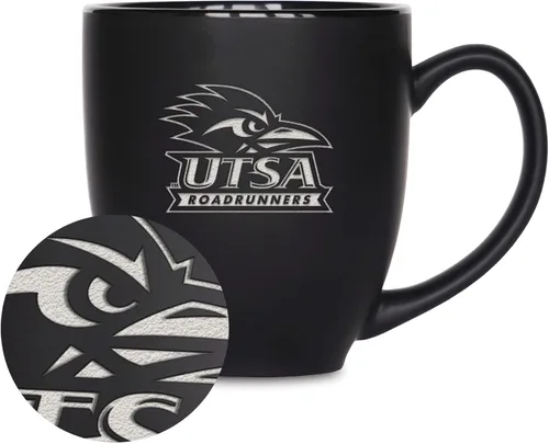 Vista 340 de Rico Industries - Taza de cerámica mate negra con grabado láser estándar de 15oz para NCAA (escuelas T & U) - Para bebidas calientes o frías