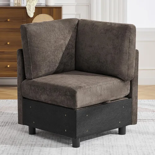 Vista 40 de WUTUTUEE Sofá seccional modular en forma de L de 83" con almacenamiento y otomano móvil, sofá convertible de 4 asientos reversible chaise de Beige