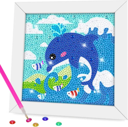 Vista 14 de QEUOYSS Kit de arte de diamantes para niños con marco de madera, arte y manualidades para niños de 6 a 8 a 10 a 12 años, fácil de hacer tú mismo