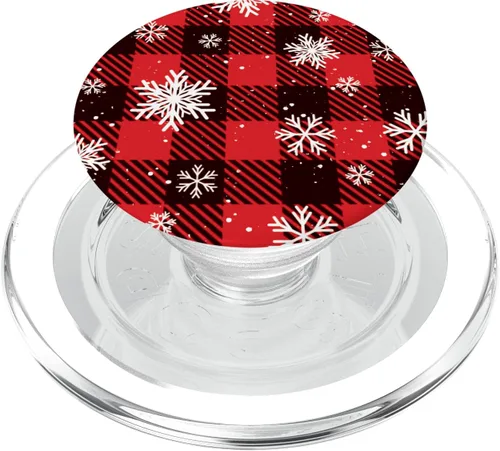 Vista 8 de Bonito patrón de cuadros navideños y copos de nieve para mujer, PopSockets estándar PopGrip