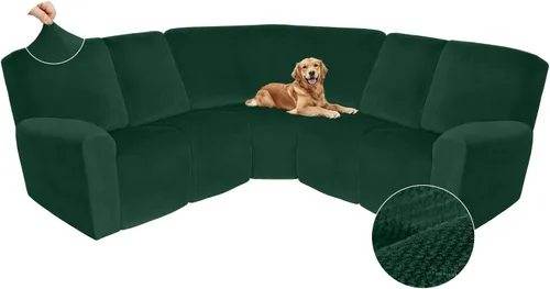 Vista 482 de Arfntevss Fundas de sofá seccional reclinable de terciopelo, Funda de sofá seccional de esquina para sofá reclinable, Funda elástica suave