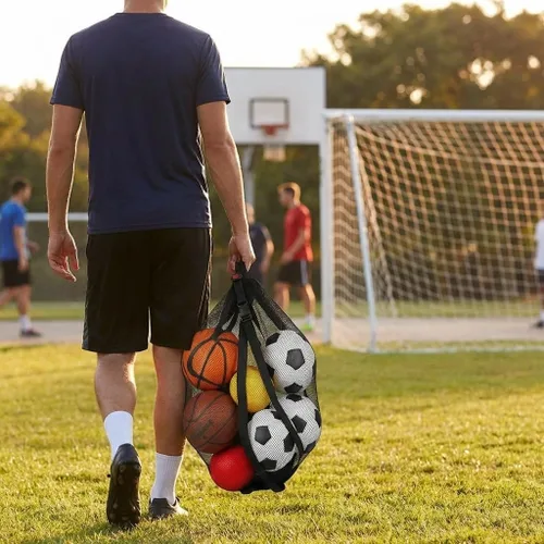 Vista 8 de Large Mesh Ball Bag for Basketball Soccer Storage Heavy Duty, Holds 6-8 Basketballs, Side Handle, Drawstring Closure