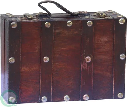Vista 4 de Vintiquewise (TM). Caja decorativa pequeña con forma de velís antigua con correas.