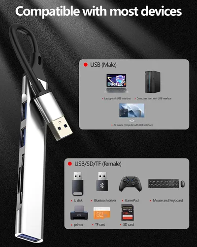 Vista 6 de USB HUB Lector de tarjetas SD USB-A OTG 3.0 Adaptador de cable (5 en 1) Estación de acoplamiento Cámara Micro SD TF Accesorios de memoria