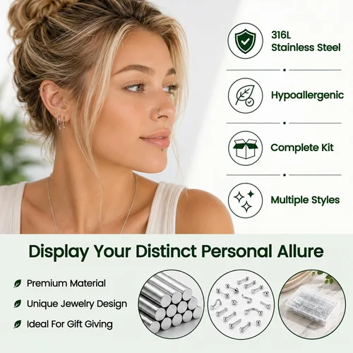 Vista 3 de A-minusone Kit de 84 piezas de piercing corporal, agujas y joyas de 14G
