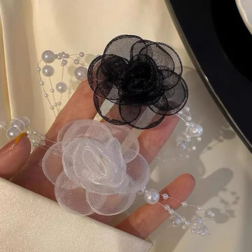 Vista 8 de Gargantilla de perlas de flor bohemia para gargantilla floral, collar de cadena con cuentas de perlas delicadas para mujer, collar de flores