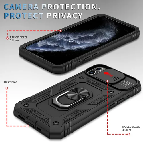 Vista 3 de Fetrim Funda para iPhone 11 PRO MAX, Funda de teléfono con soporte de anillo de rotación para Apple iPhone 11 PRO MAX - Negro