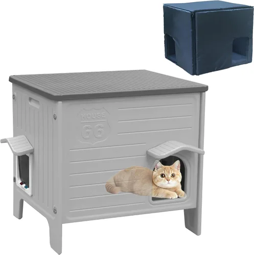 Vista 12 de Casa de Plástico para Gatos para Exteriores e Interiores, Casas para Gatos Ferales con Puerta de Escape, Casa Impermeable para Gatos para Exteriores