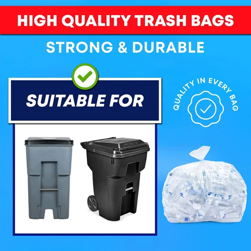 Vista 2 de Tasker Bolsas de basura transparentes de 95 a 100 galones resistentes 25 bolsas Bolsas de basura extragrandes de 96 galones para latas de basura