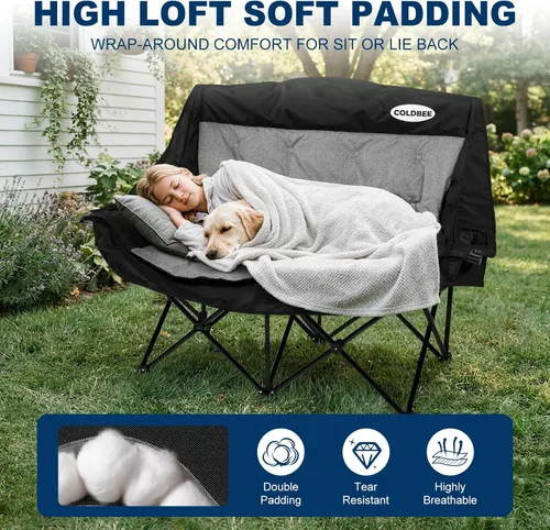 Vista 3 de Silla de camping doble acolchada para 2 personas, acolchada resistente
