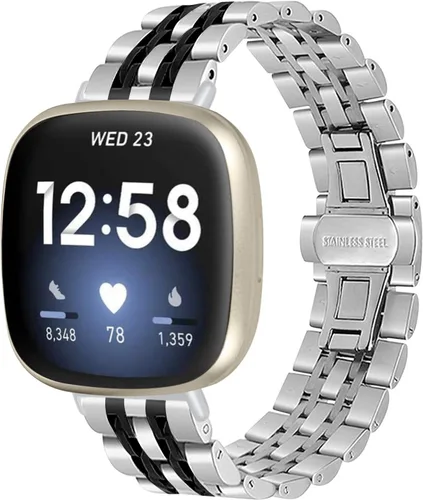 Vista 8 de Compatible con bandas Fitbit Versa 4/Versa 3/Sense 2/Sense para mujeres y hombres, correa de repuesto de metal de acero inoxidable para Fitbit Versa