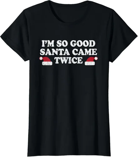Vista 44 de Camiseta de Navidad con texto en inglés "I'm so good Santa came tware" Negro