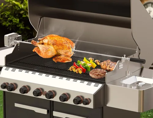 Vista 4 de Kit de rotisería de reemplazo con parrilla universal Onlyfire - Varilla hexagonal / motor eléctrico de acero inoxidable, 45