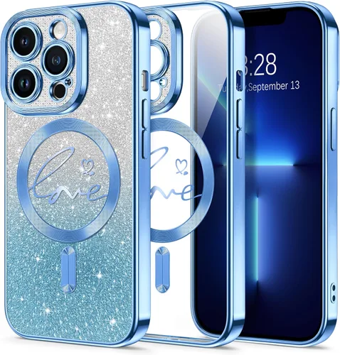 Vista 118 de Hython Funda para iPhone Air con purpurina, compatible con MagSafe Love Heart fundas magnéticas transparentes para teléfono para mujeres y niñas