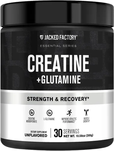 Vista 9 de Jacked Factory Creatina + Glutamina - Suplemento de creatina con L-Glutamina para la recuperación muscular, crecimiento muscular, mayor fuerza