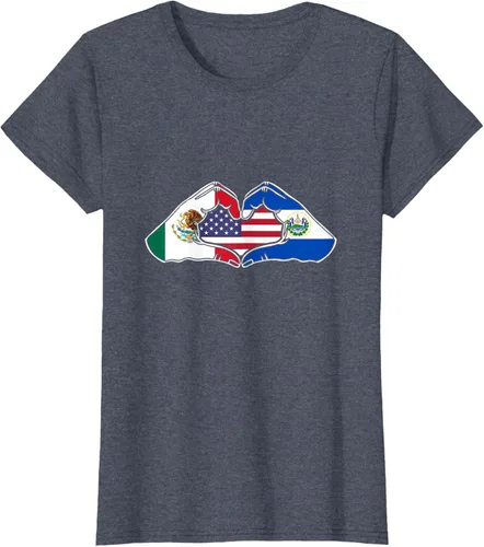 Vista 64 de Corazón manos México, El Salvador y Estados Unidos. Camiseta, Negro