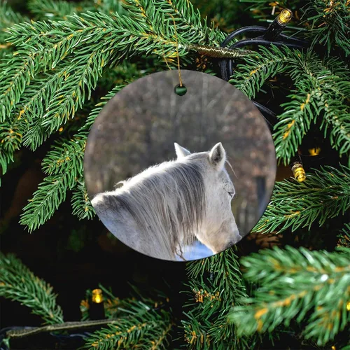 Vista 4 de Adornos para árbol de Navidad 2023, adorno de Navidad de caballo blanco, recuerdo festivo de porcelana, decoración de adornos de Navidad, ideas