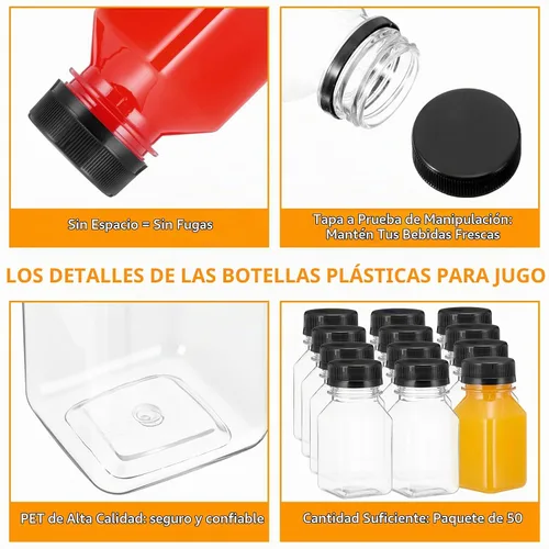 Vista 6 de Gerrii 75 botellas de plástico para jugo de 4 onzas con tapa, pequeñas botellas transparentes reutilizables con tapas, recipientes a granel, aptas