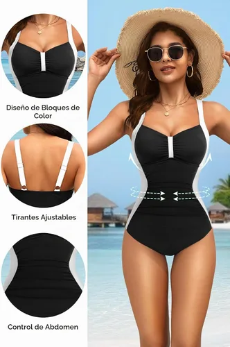 Vista 4 de Tempt Me Trajes de baño de una pieza con control de abdomen Negro blanco