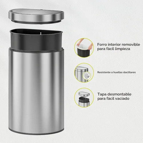 Vista 7 de EKO Mirage - Bote de basura semicircular con sensor de movimiento, de 12.4 galones, grande, automático para cocina con compartimento desodorante