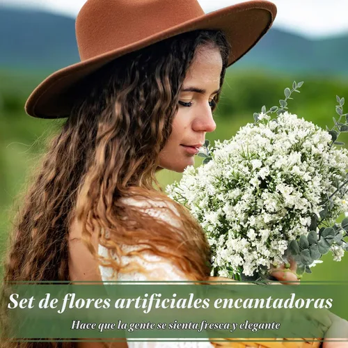 Vista 5 de Retrowavy 80 piezas de flores artificiales de aliento de bebé, flores de aliento de bebé, ramos de gypsophila con tallos de eucalipto sintético