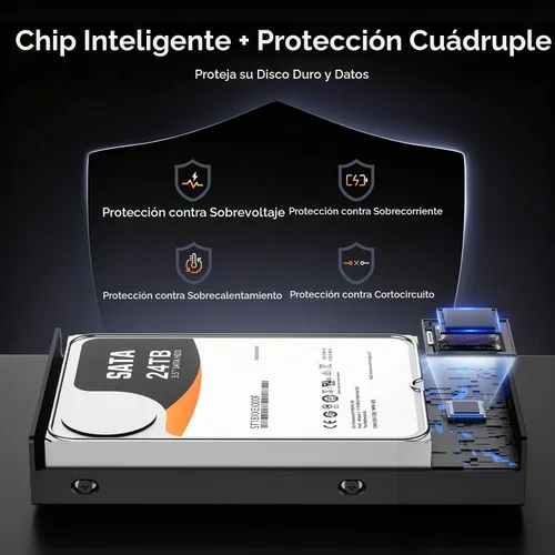 Vista 3 de MAIWO Caja de disco duro para 2.5 3.5 pulgadas SATA HDD SSD Aluminio, USB3.1 Gen2x1 10Gbps 3xUSB Puertos Extensión de 24TB Capacidad, Lector