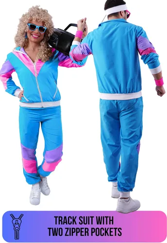Vista 5 de Traje de los años 80 y 90 para fiestas, equipo deportivo retro, disfraces de hip hop, disfraces de los años 80 para hombre, cortavientos y pantalones