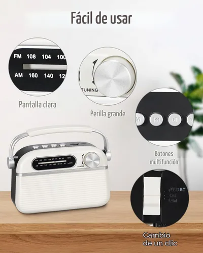 Vista 6 de PRUNUS J-130 Radio portátil AM FM, para papá y mamá, alimentación de CA, funciona con baterías/radio recargable para uso de emergencia, radios
