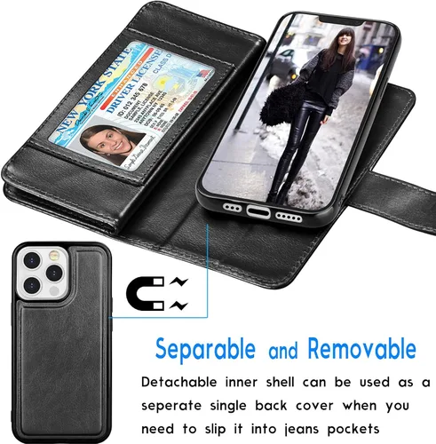 Vista 4 de Tekcoo Funda tipo cartera compatible con iPhone 13 Pro (6.1 pulgadas) 2021 Funda de lujo para tarjetas de crédito para tarjetas de crédito, funda