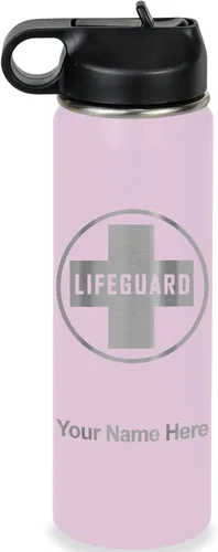 Vista 76 de LaserGram Botella de agua personalizada, salvavidas, acero inoxidable de doble pared aislada al vacío con popote superior, regalo grabado Negro